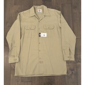 NWT Dickies Men A Legend In Work Long Sleeve Button Down Shirt Beige Size L-Tall